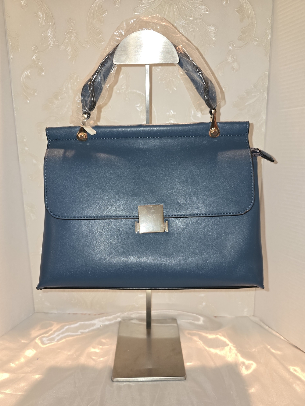 Classic Structured Top-Handle Bag in Blue & Crossbody